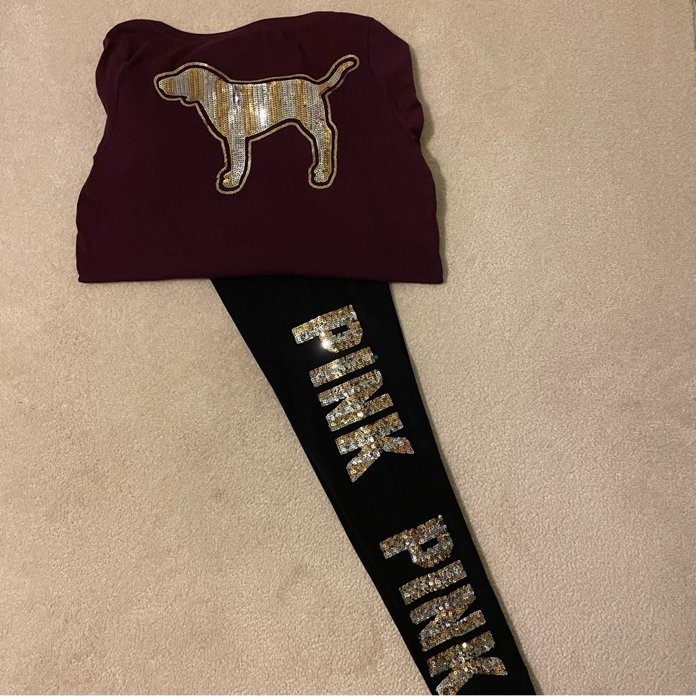 VS. PINK bling set-small tee and small leggings EUC